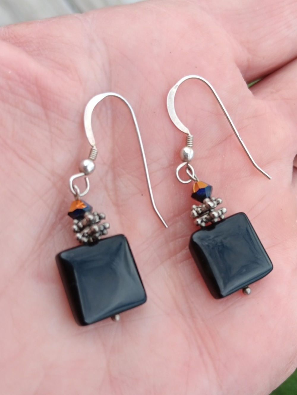 Vtg Sterling Silver Onyx Earrings